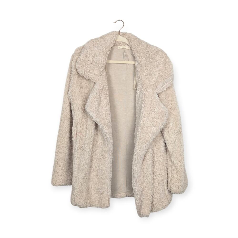 Love Stitch Teddy Shearling Jacket S/M Cream Fleece Cozy Winter Outerwear Casual